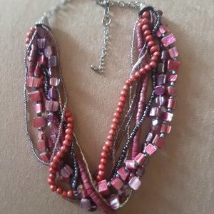 Boho Multi-Color Faux Stone Beaded Statement Necklace Silver EUC